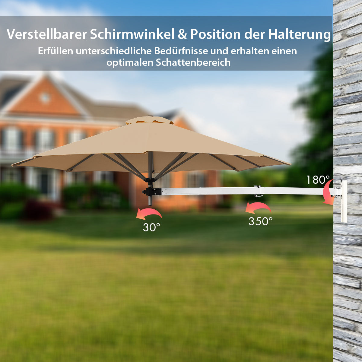247 cm Wandschirm Terrassenschirm mit verstellbarem Mast Sonnenschirm mit Windventil Beige
