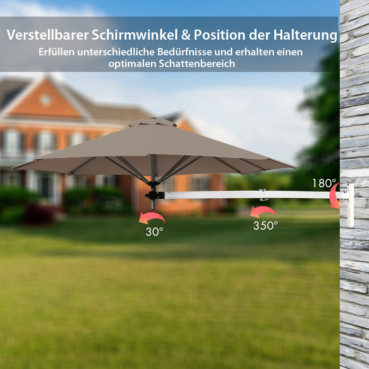 247 cm Wandschirm Terrassenschirm mit verstellbarem Mast Sonnenschirm mit Windventil Braun