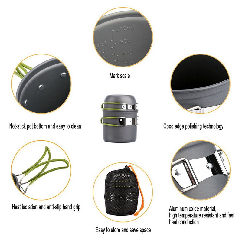 Camping-Kochgeschirr-Messset mit Mini-Herd, Halterung, Messer, Gabel, Löffel, Edelstahlbecher für Outdoor-Camping, Wandern, Picknick