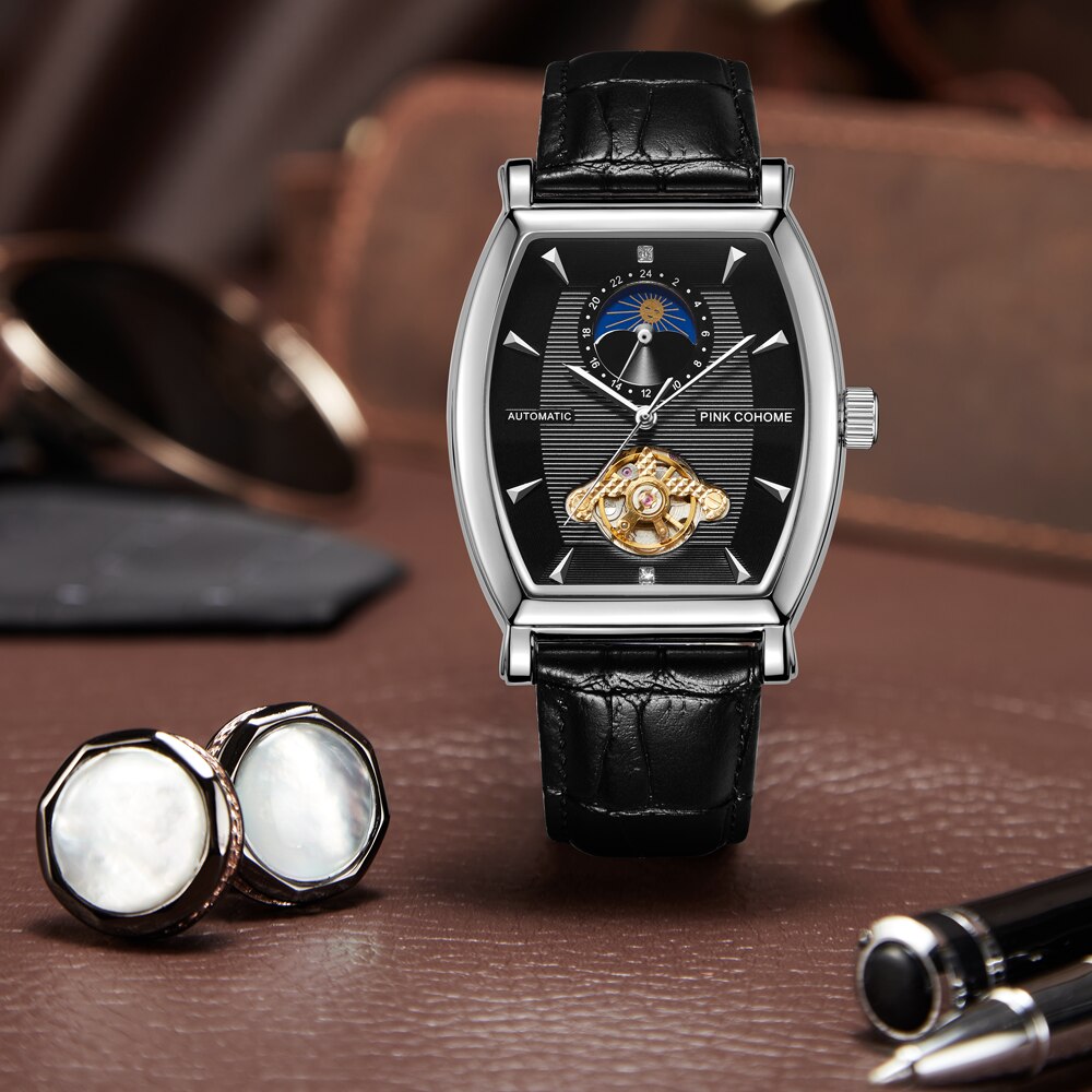 Armbanduhr Automatic Tank Watch Moonphase Uhren Wristwatch Clock Men Automatikuhr Auto Hours Relojes Montes Rectangle