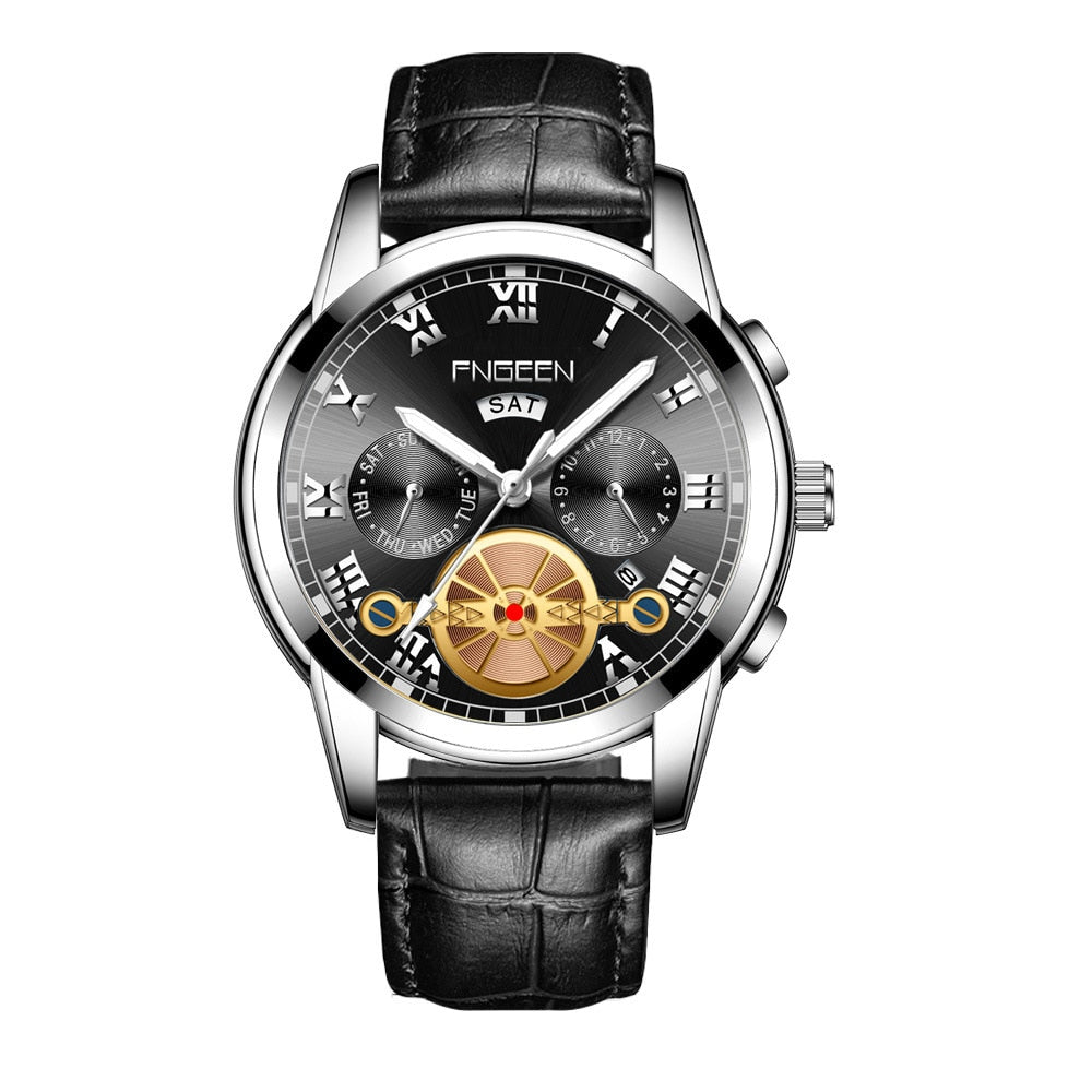 FNGEEN Fashion Mens Watch Quartz Classic Blue Wristwatch Steel Belt Luxury Calendar Business Watch Herren Uhren Gifts for Men