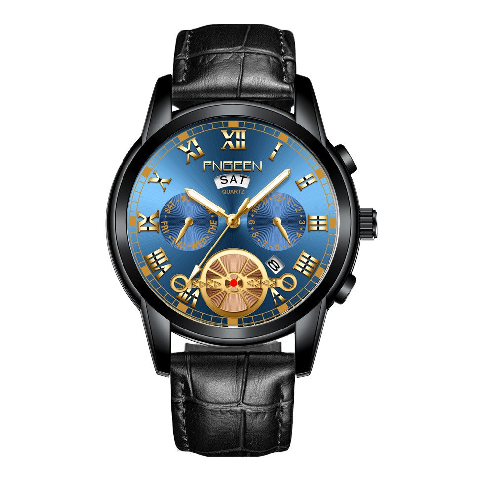 FNGEEN Fashion Mens Watch Quartz Classic Blue Wristwatch Steel Belt Luxury Calendar Business Watch Herren Uhren Gifts for Men