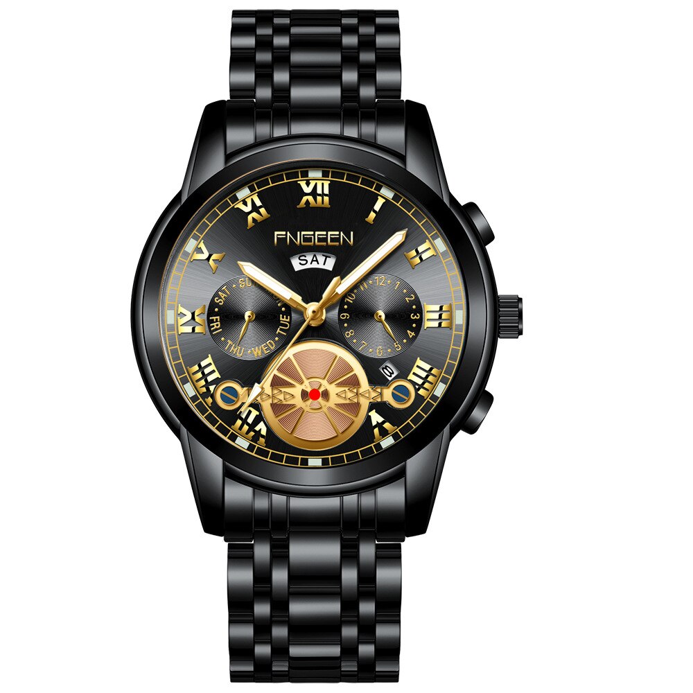 FNGEEN Fashion Mens Watch Quartz Classic Blue Wristwatch Steel Belt Luxury Calendar Business Watch Herren Uhren Gifts for Men