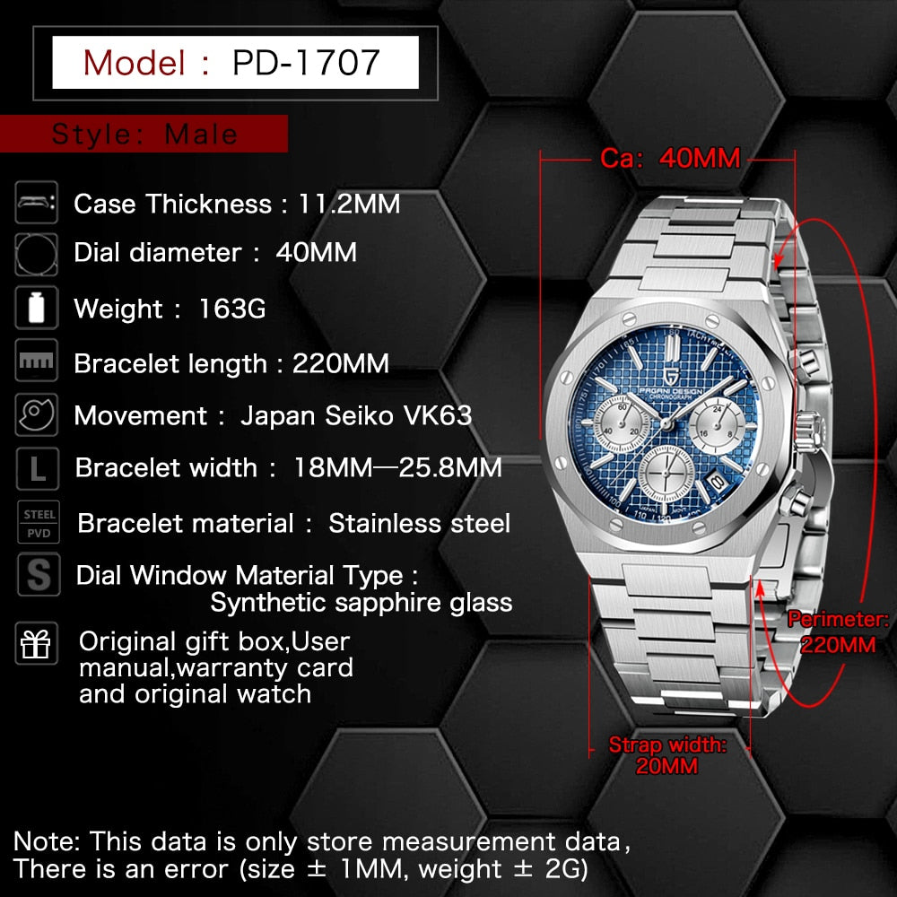 2023 neue PAGANI Design männer Sport Quarz Uhren Top Marke Sapphire Edelstahl 200m Wasserdicht Chronograph Reloj Hombre horloges