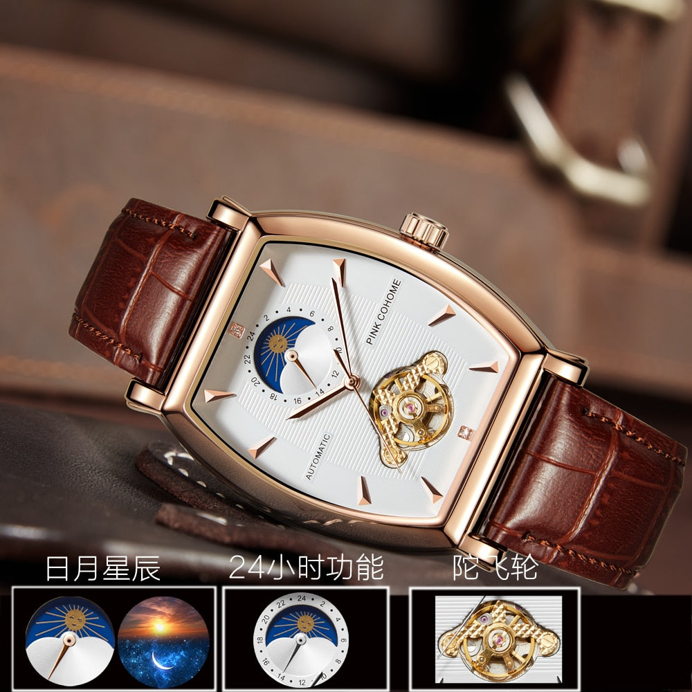 Armbanduhr Automatic Tank Watch Moonphase Uhren Wristwatch Clock Men Automatikuhr Auto Hours Relojes Montes Rectangle