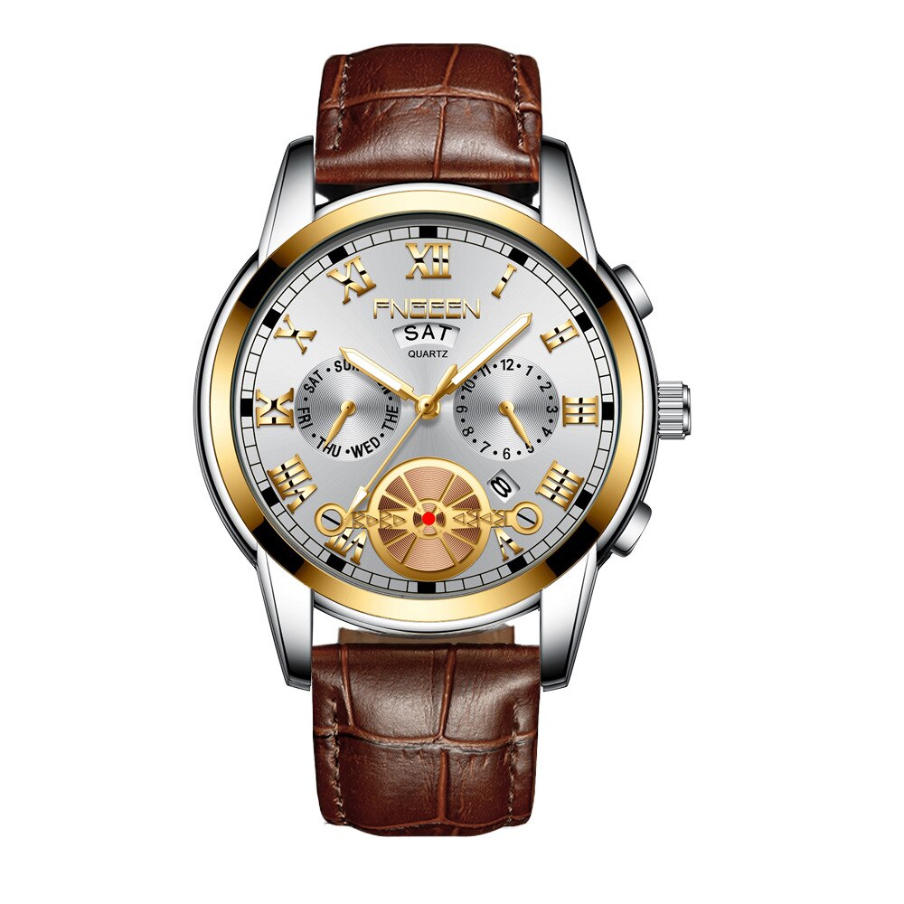 FNGEEN Fashion Mens Watch Quartz Classic Blue Wristwatch Steel Belt Luxury Calendar Business Watch Herren Uhren Gifts for Men