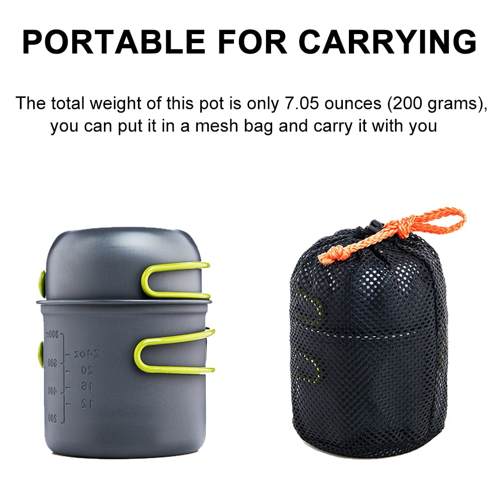 Outdoor-Camping-Geschirr-Set, Outdoor-Kochgeschirr-Set, faltbar, Löffel, Gabel, Messer, Wasserkocher, Tasse, Campingausrüstung, Zubehör für 1–2 Personen