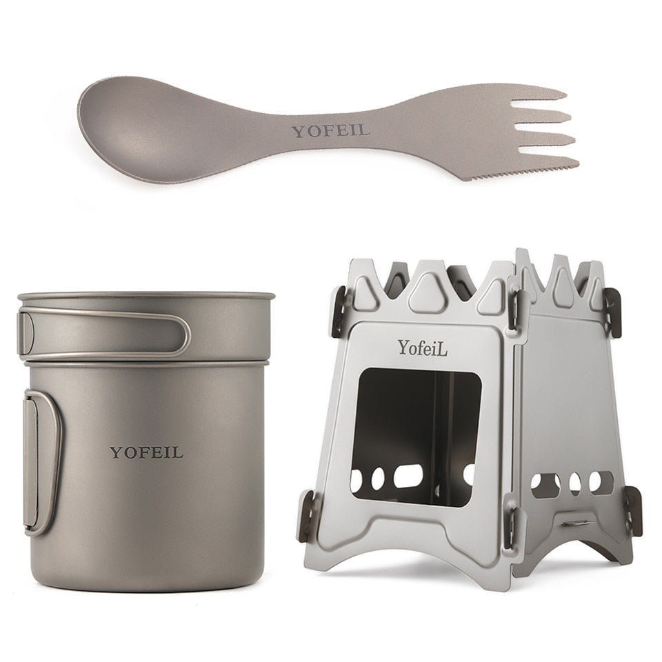 Camping Reinem Titan Kochgeschirr Titan Topf Holzofen Löffel Gabel Camping Geschirr Picknick Set Outdoor Küche Wandern Su