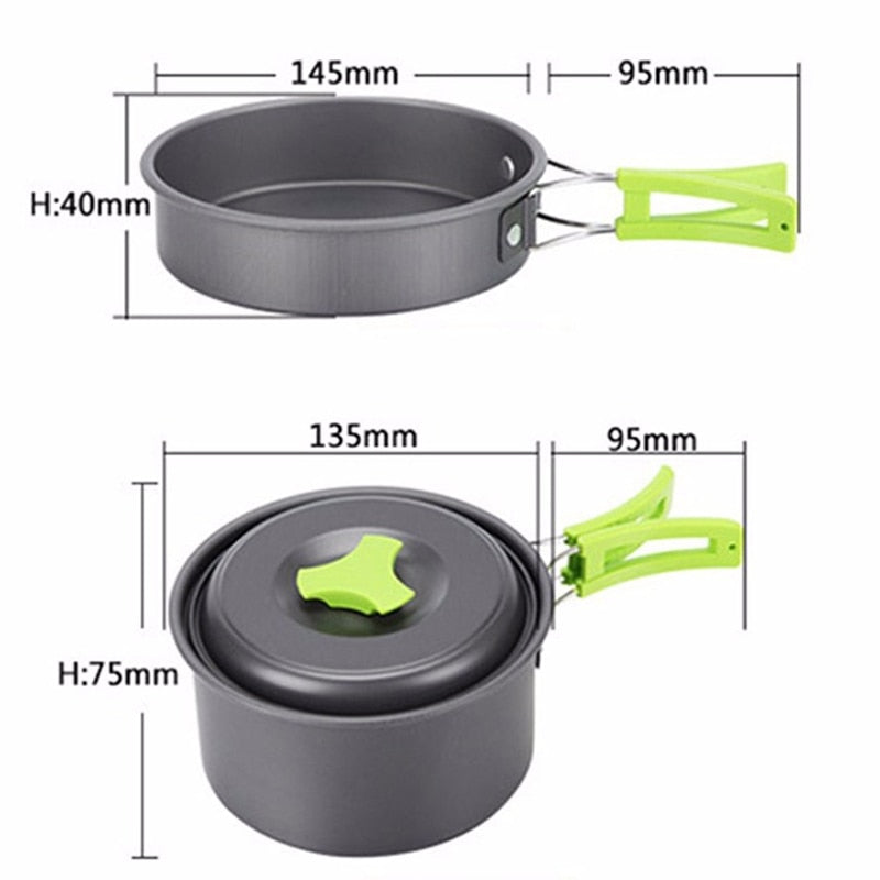 Outdoor-Camping-Geschirr-Set, Outdoor-Kochgeschirr-Set, faltbar, Löffel, Gabel, Messer, Wasserkocher, Tasse, Campingausrüstung, Zubehör für 1–2 Personen