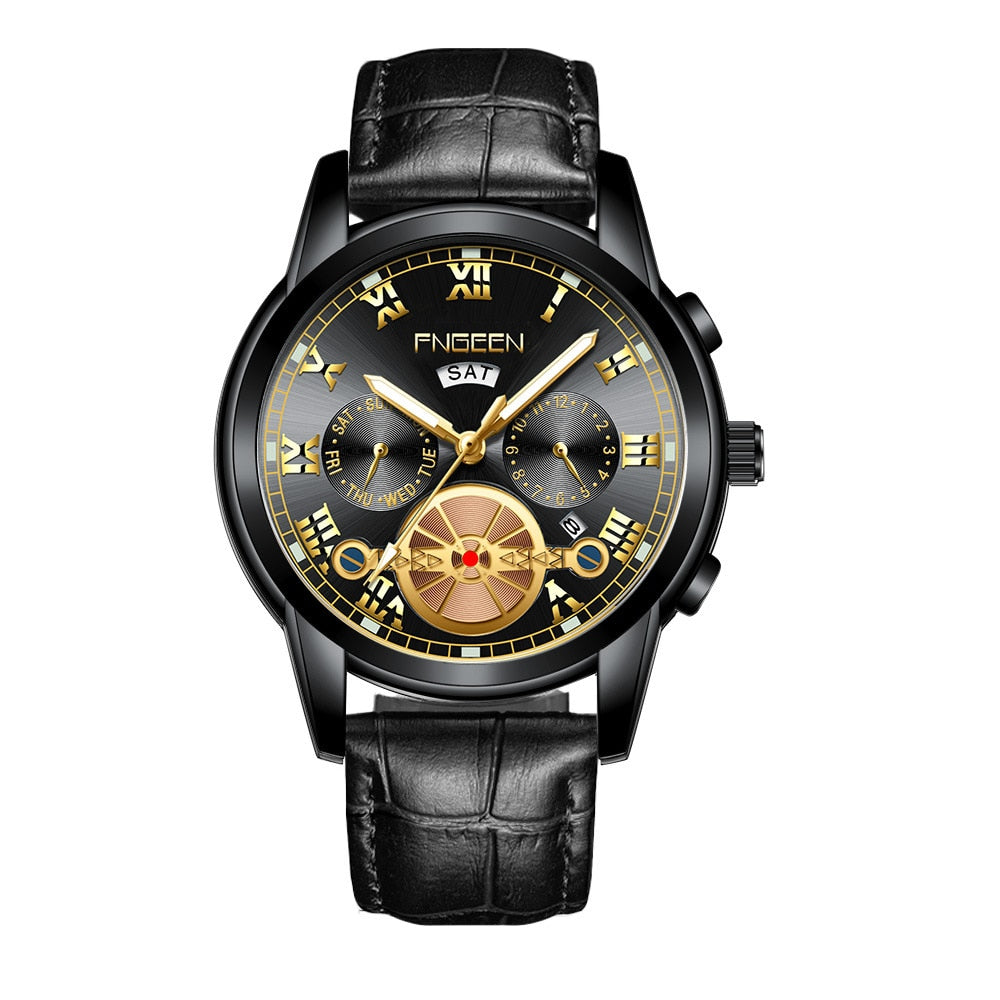 FNGEEN Fashion Mens Watch Quartz Classic Blue Wristwatch Steel Belt Luxury Calendar Business Watch Herren Uhren Gifts for Men