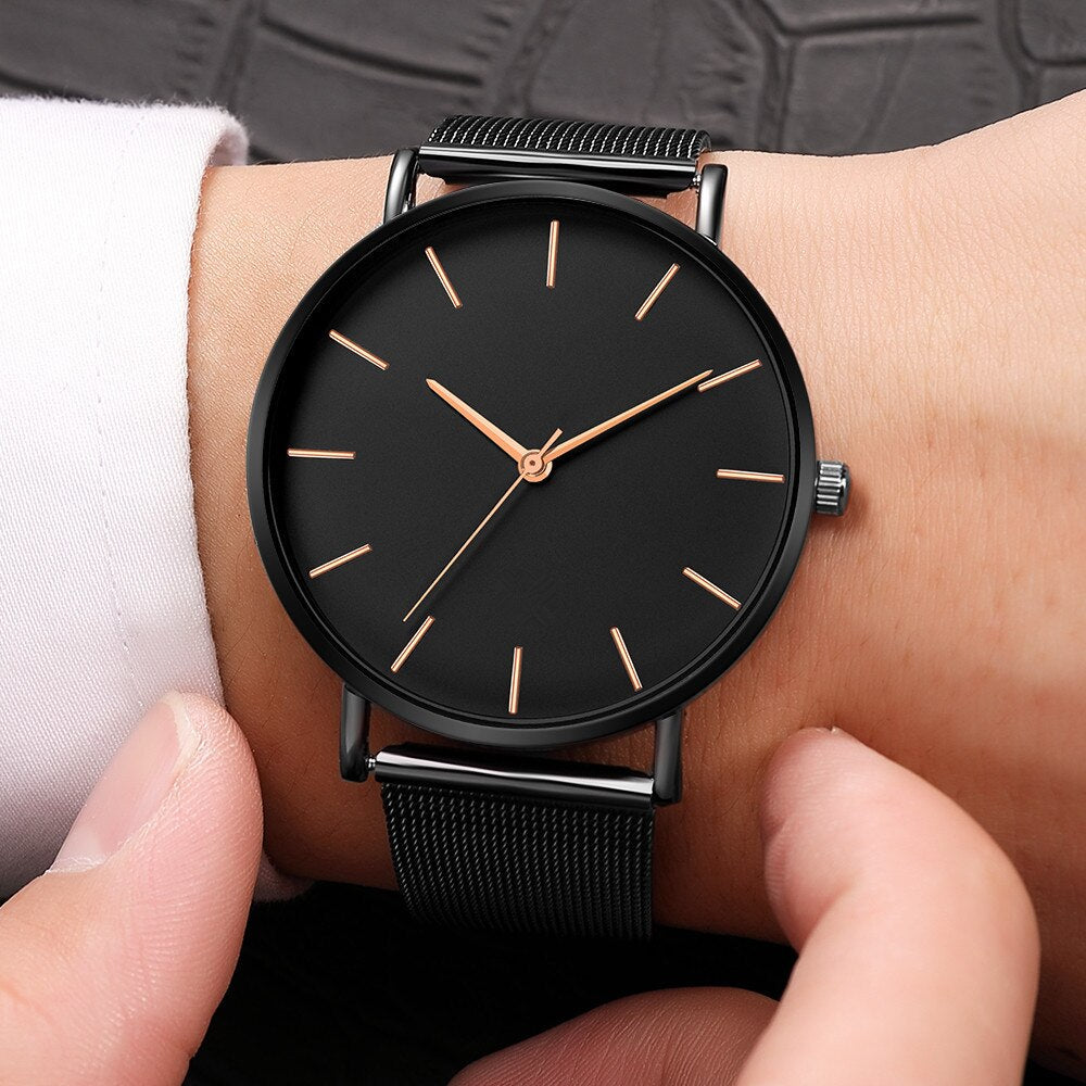Minimalist Männer Mode Ultra Dünne Uhren Einfache Männer Business Edelstahl Mesh Gürtel Quarzuhr Relogio Masculino