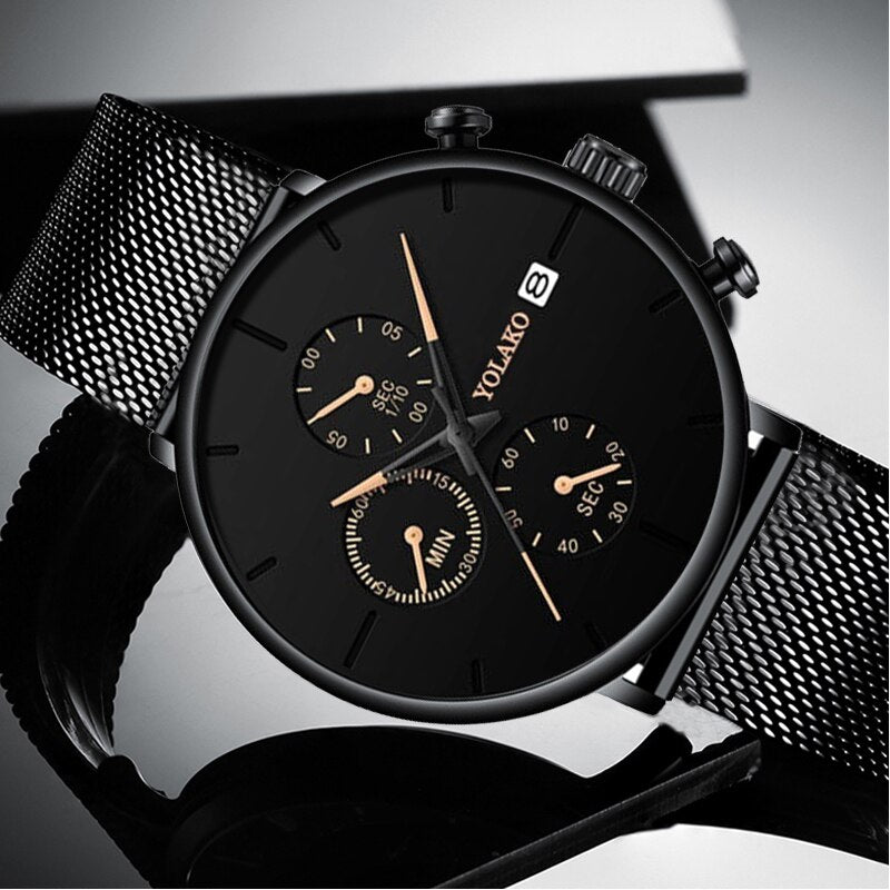 Reloj hombre Mens Fashion Uhren Edelstahl Mesh Gürtel Kalender Quarzuhr Männer Business Casual Uhr relogio masculino