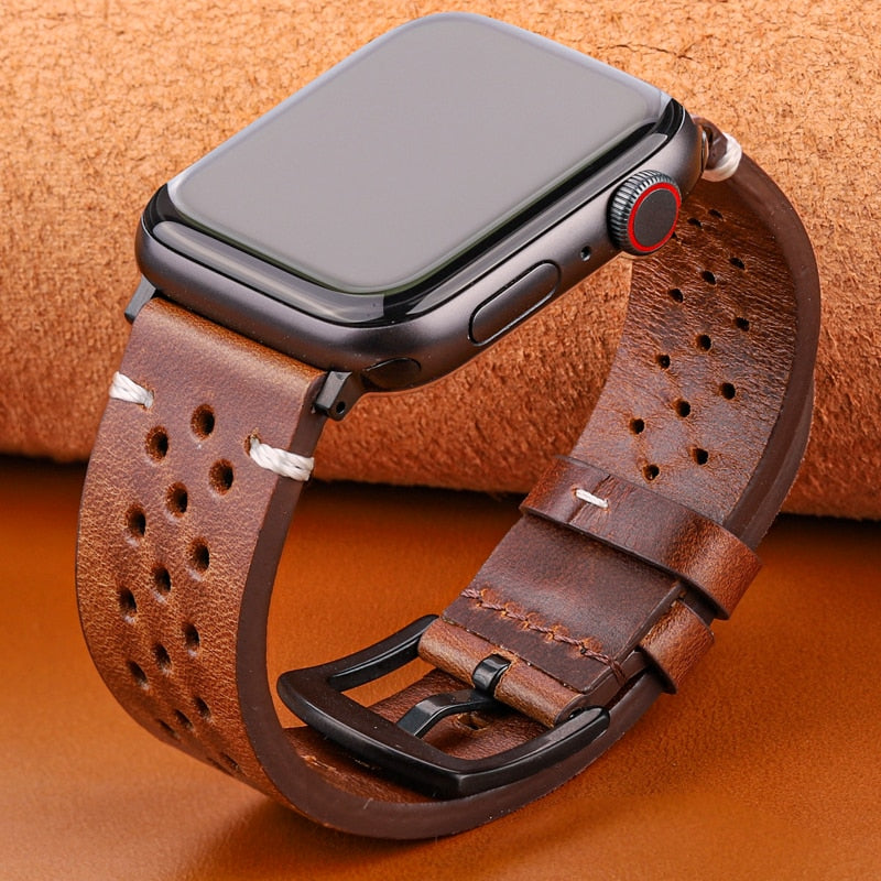 Echtes Lederarmband für Apple Watch Band Serie 7 6 5 4 Se Armband 44mm 45mm 40mm 41mm 42mm 38mm Damen Herren Iwatch Armband