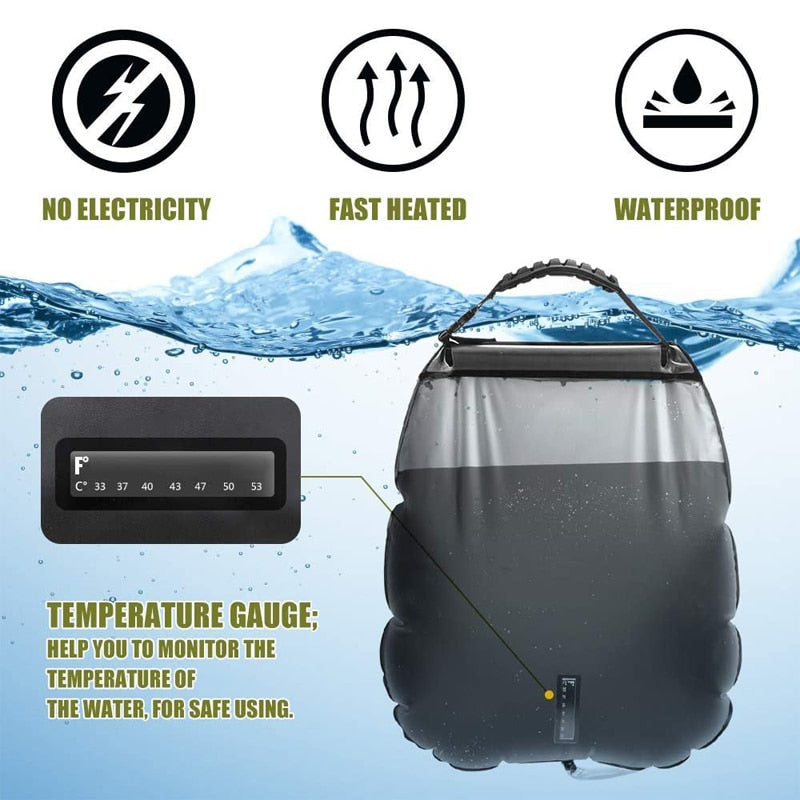 Wasserbeutel 20L Outdoor Camping Wandern Solarduschbeutel Heizung Campingdusche Klettern Trinkbeutel Schlauch Umschaltbarer Duschkopf