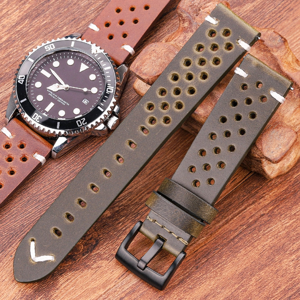 Echtleder-Armband, handgefertigt, Ölwachs, Rindsleder, 18 mm, 20 mm, 22 mm, 24 mm, 4 Farben, Vintage-Uhrenarmband-Zubehör