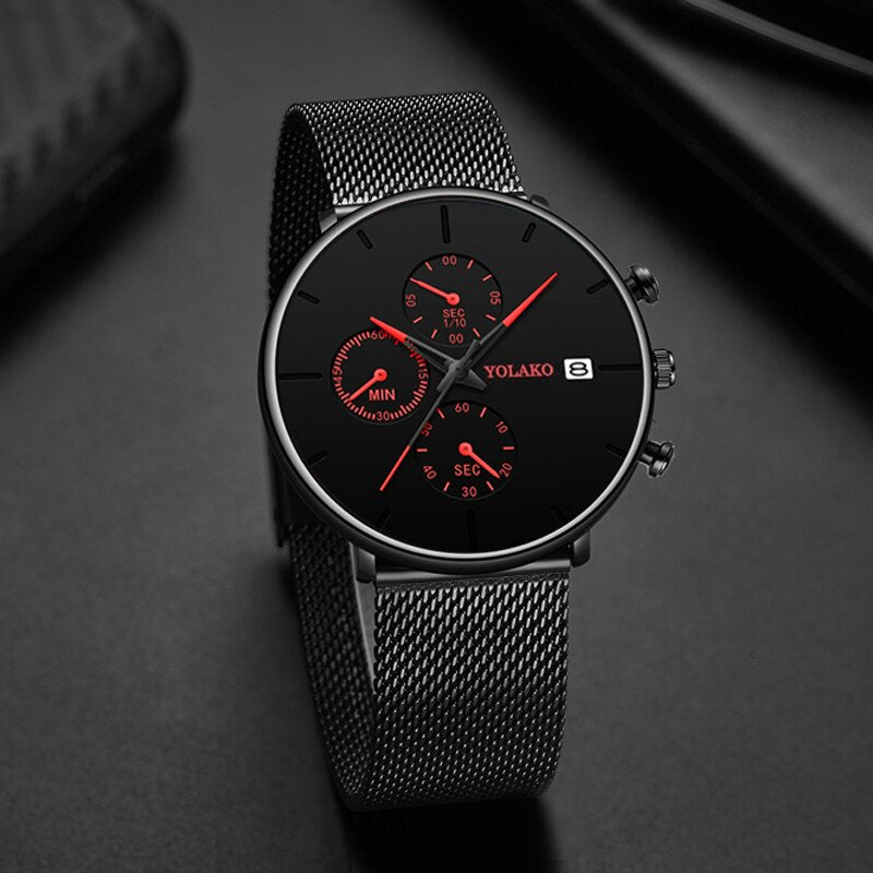 Reloj hombre Mens Fashion Uhren Edelstahl Mesh Gürtel Kalender Quarzuhr Männer Business Casual Uhr relogio masculino