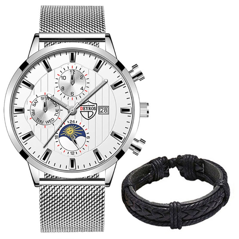 uhren herren Luxus Neue Herren Business Uhren Edelstahl Mesh Gürtel Quarz Armbanduhr Männer Sport Armband Casual Leucht Uhr Uhr