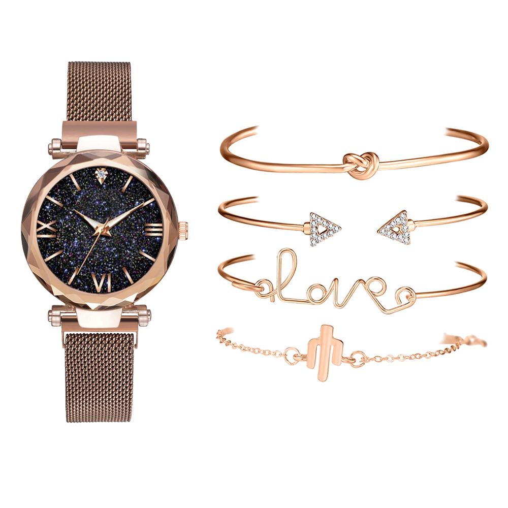 5 stucke Set Luxus Frauen Uhren Magnetische Starry Sky Weibliche Uhr Quarz Armbanduhr Mode Damen Armbanduhr relogio feminino