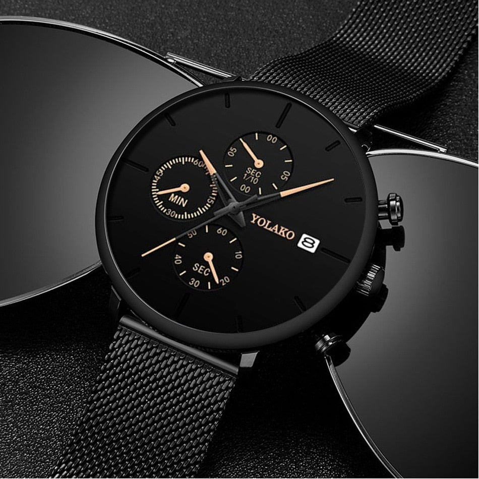 Mesh Stainless Steel Fashion Men Watch uhren herren luxury watch men Business Calendar Wristwatch Relogio Masculino Montre homme