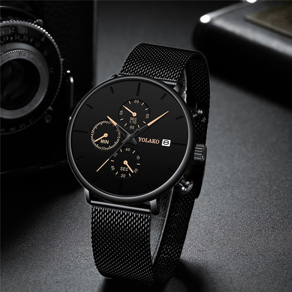 Mesh Stainless Steel Fashion Men Watch uhren herren luxury watch men Business Calendar Wristwatch Relogio Masculino Montre homme