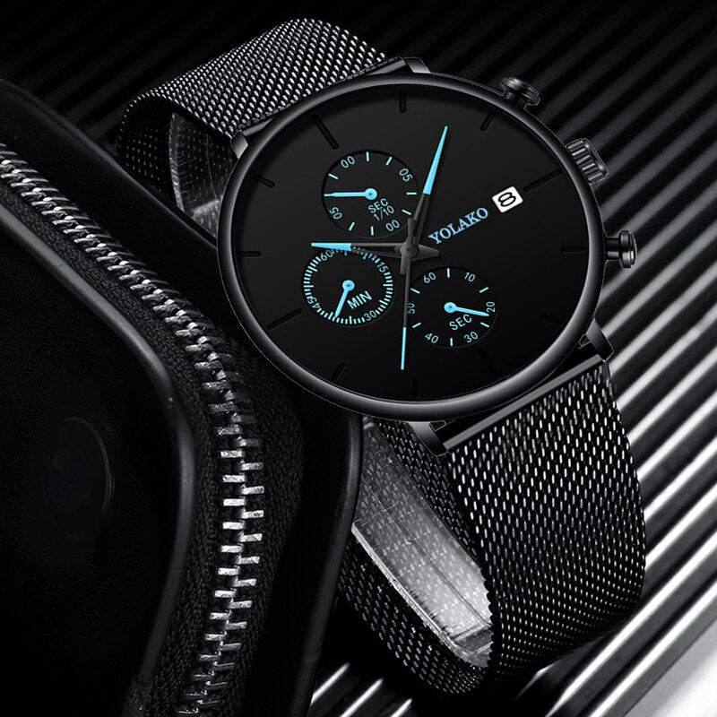 Reloj hombre Mens Fashion Uhren Edelstahl Mesh Gürtel Kalender Quarzuhr Männer Business Casual Uhr relogio masculino