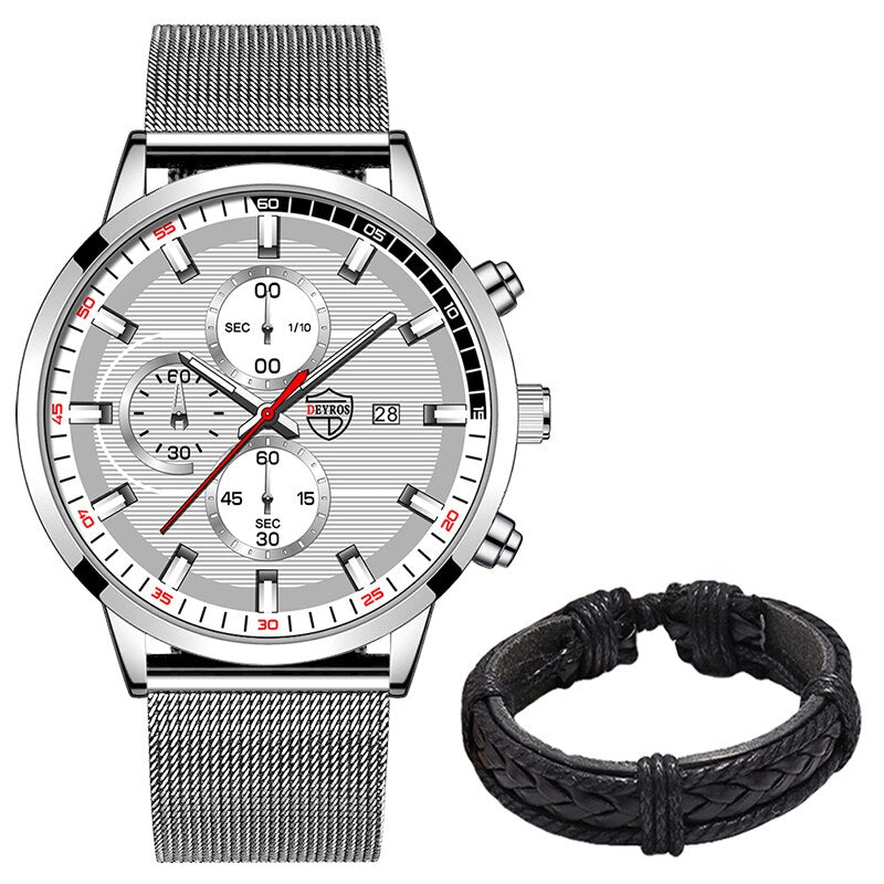 uhren herren 2022 mode Herren Uhren Männer Luxus Edelstahl Mesh Gurtel Quarz Armbanduhr Leucht Uhr Business Casual Leder Armband