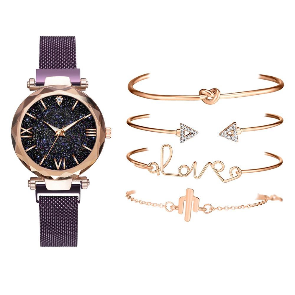 5 stucke Set Luxus Frauen Uhren Magnetische Starry Sky Weibliche Uhr Quarz Armbanduhr Mode Damen Armbanduhr relogio feminino