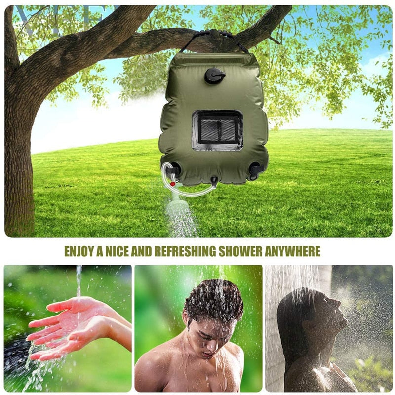 Wasserbeutel 20L Outdoor Camping Wandern Solarduschbeutel Heizung Campingdusche Klettern Trinkbeutel Schlauch Umschaltbarer Duschkopf