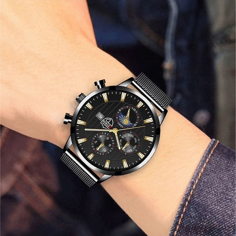 uhren herren Luxus Neue Herren Business Uhren Edelstahl Mesh Gürtel Quarz Armbanduhr Männer Sport Armband Casual Leucht Uhr Uhr