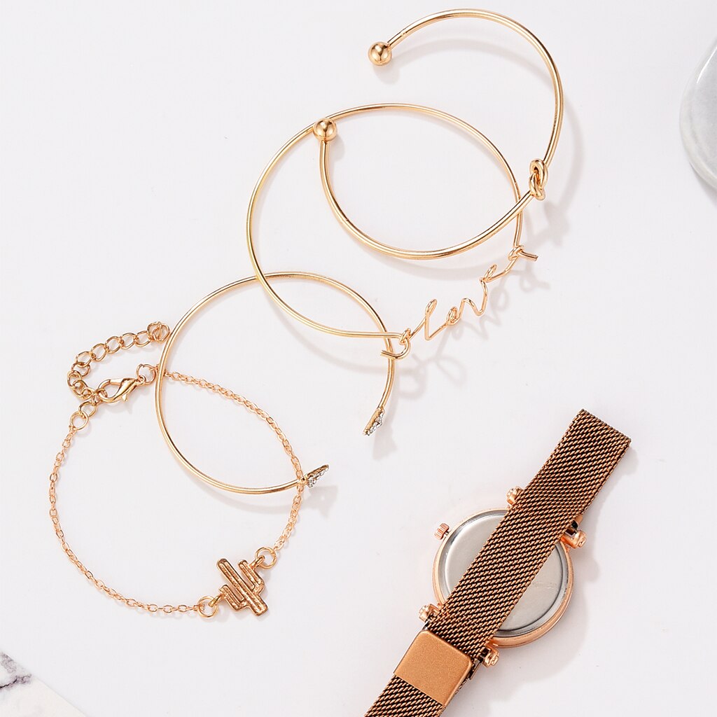 5 stucke Set Luxus Frauen Uhren Magnetische Starry Sky Weibliche Uhr Quarz Armbanduhr Mode Damen Armbanduhr relogio feminino