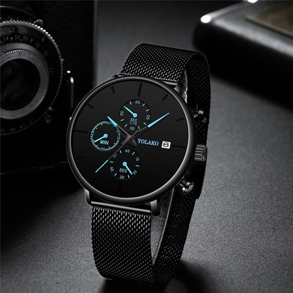 Mesh Stainless Steel Fashion Men Watch uhren herren luxury watch men Business Calendar Wristwatch Relogio Masculino Montre homme