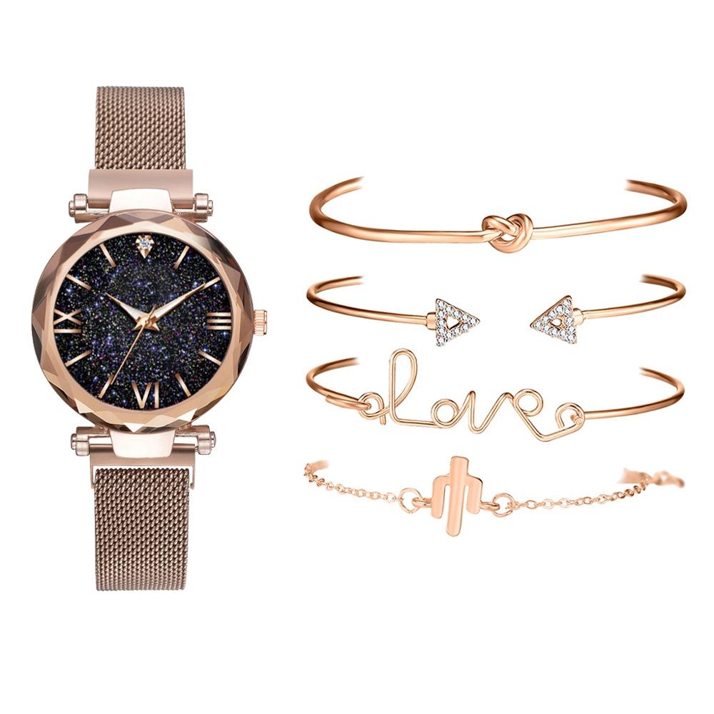 5 stucke Set Luxus Frauen Uhren Magnetische Starry Sky Weibliche Uhr Quarz Armbanduhr Mode Damen Armbanduhr relogio feminino