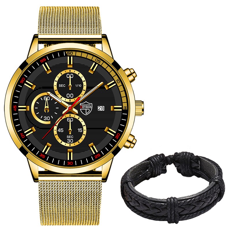 uhren herren 2022 mode Herren Uhren Männer Luxus Edelstahl Mesh Gurtel Quarz Armbanduhr Leucht Uhr Business Casual Leder Armband