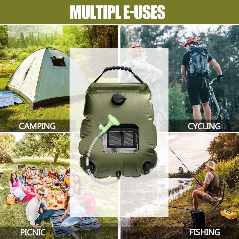 Wasserbeutel 20L Outdoor Camping Wandern Solarduschbeutel Heizung Campingdusche Klettern Trinkbeutel Schlauch Umschaltbarer Duschkopf