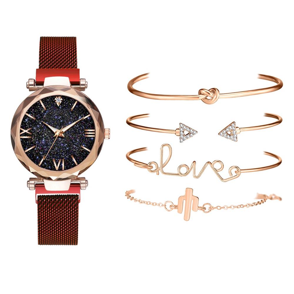 5 stucke Set Luxus Frauen Uhren Magnetische Starry Sky Weibliche Uhr Quarz Armbanduhr Mode Damen Armbanduhr relogio feminino